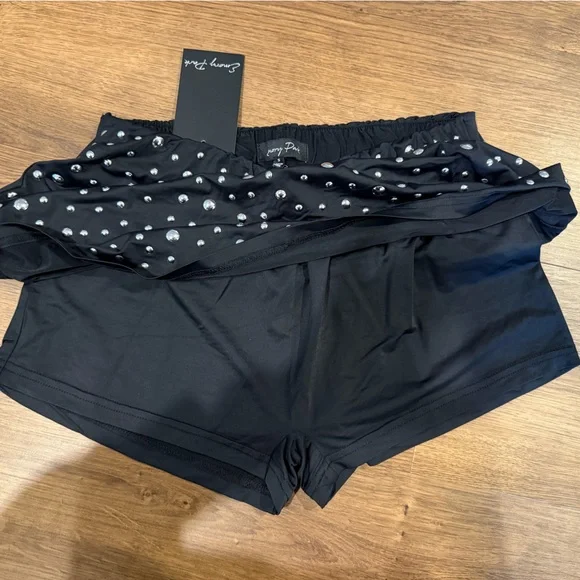 Black Embellished Skort Set with Silver Studs - Picture 4 of 8